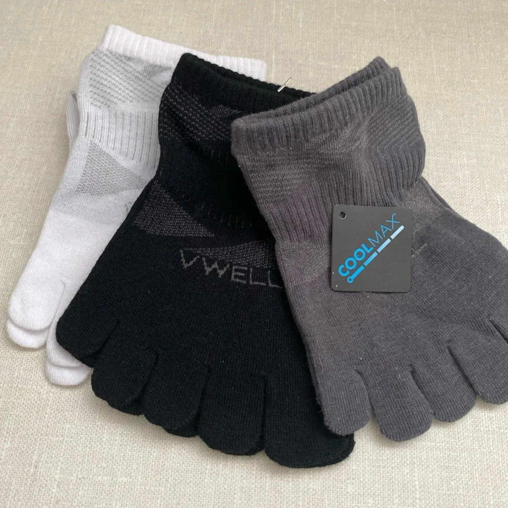 Vwell Toe Socks Men Women COOLMAX Athletic‎ Running 3 Pack Large